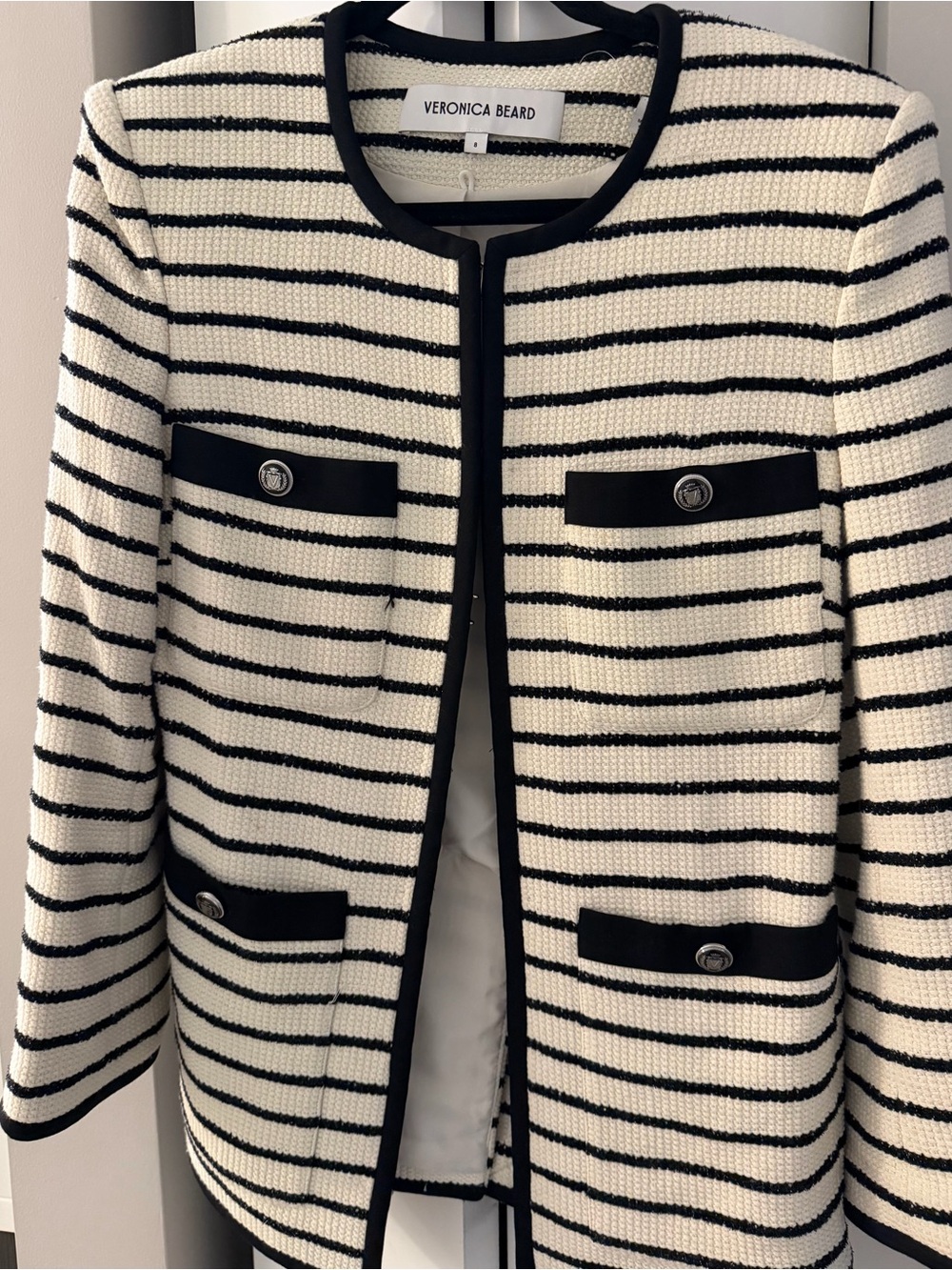 Veronica Beard Black & Cream Striped Blazer